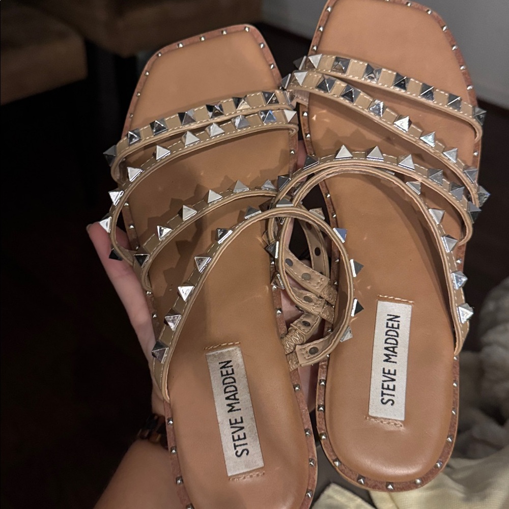 Steve Madden Tan Sandals with Silver Studs